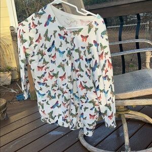 Talbots Colorful Butterfly Print Cardigan